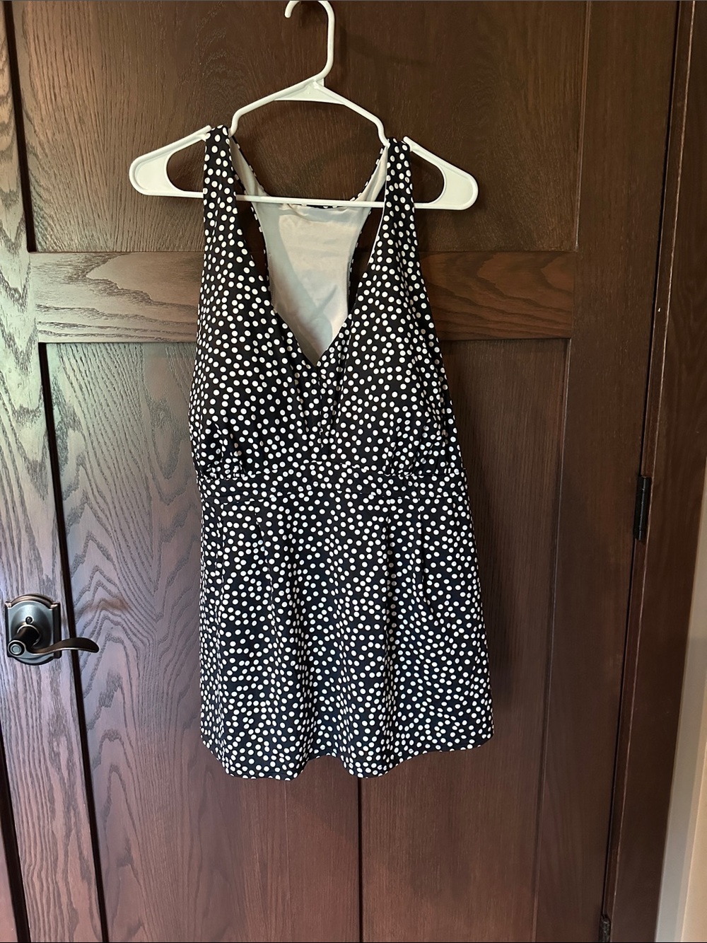 Lands' End Black and White Polka Dot V-Neck Camisole